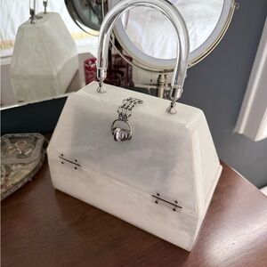 Vintage Lucite Purse: Circa 1940s-50s White w/Clear Handle : EUC : Rare Design